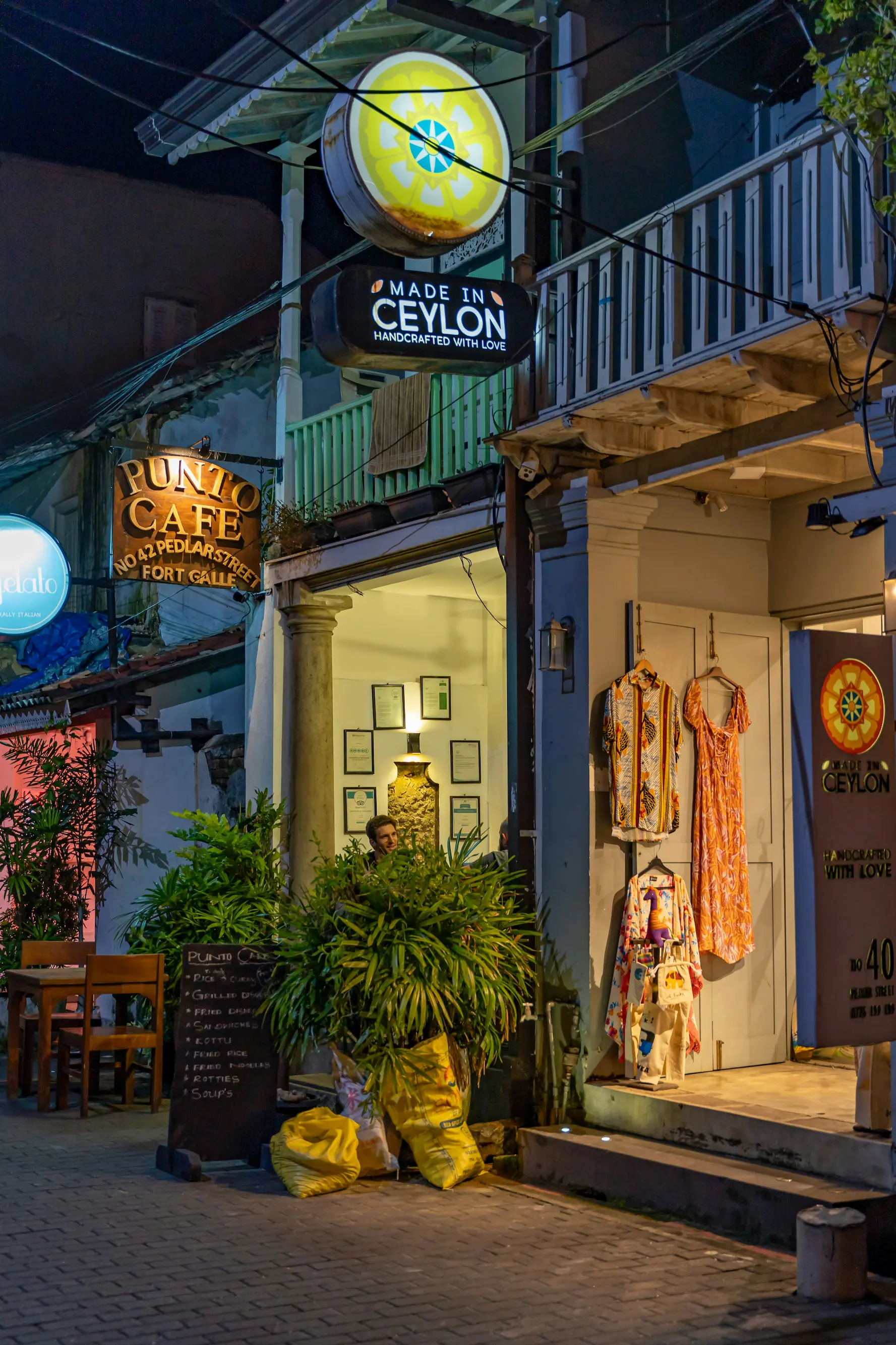 Charming roadside shops and local stores along a street in Sri Lanka